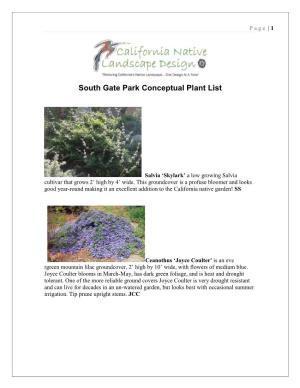 View Conceptual Plant List for South Gates Park Garden
