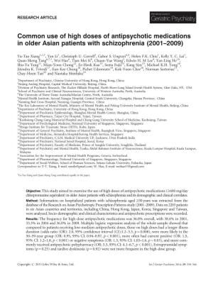 Common Use of High Doses of Antipsychotic Medications in Older Asian Patients with Schizophrenia (2001–2009)