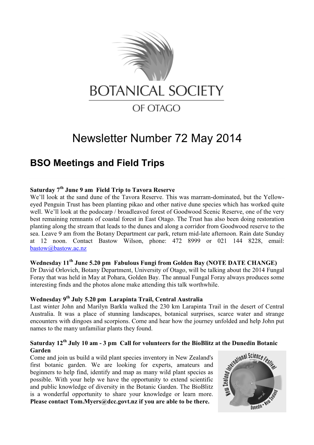 Newsletter Number 72 May 2014