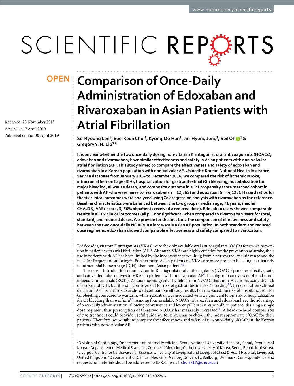 Comparison of Once-Daily Administration of Edoxaban And