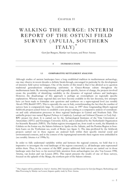 Walking the Murge: Interim Report of the Ostuni Field Survey (Apulia, Southern Italy)