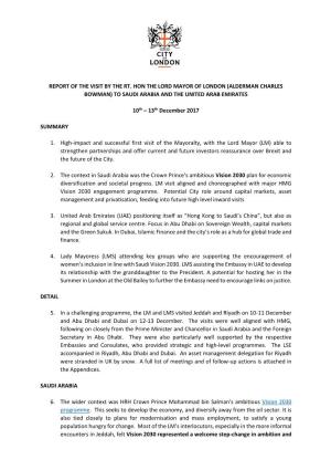 Report of the Visit by the Rt. Hon the Lord Mayor of London (Alderman Charles Bowman) to Saudi Arabia and the United Arab Emirates