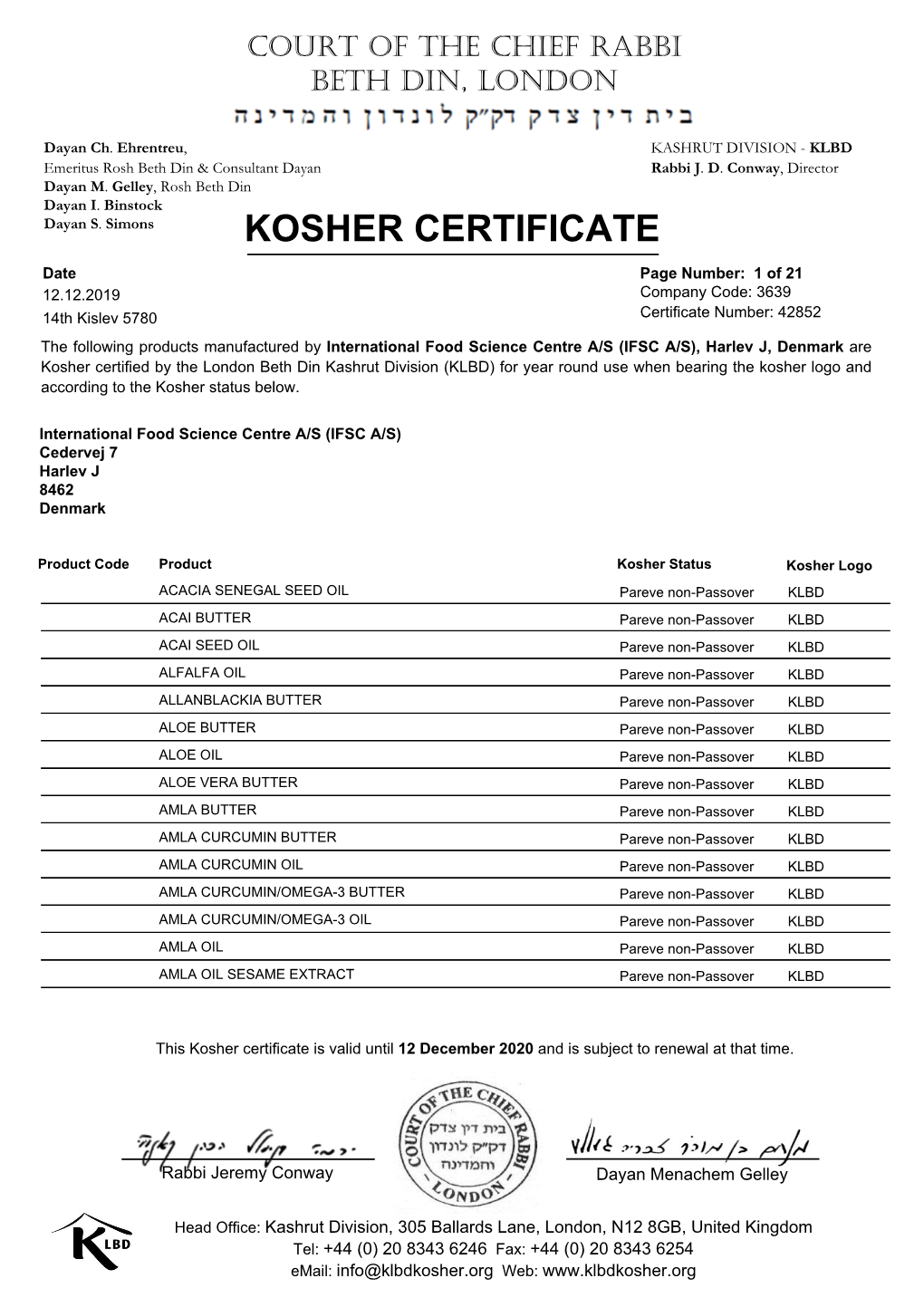 Kosher Certificate