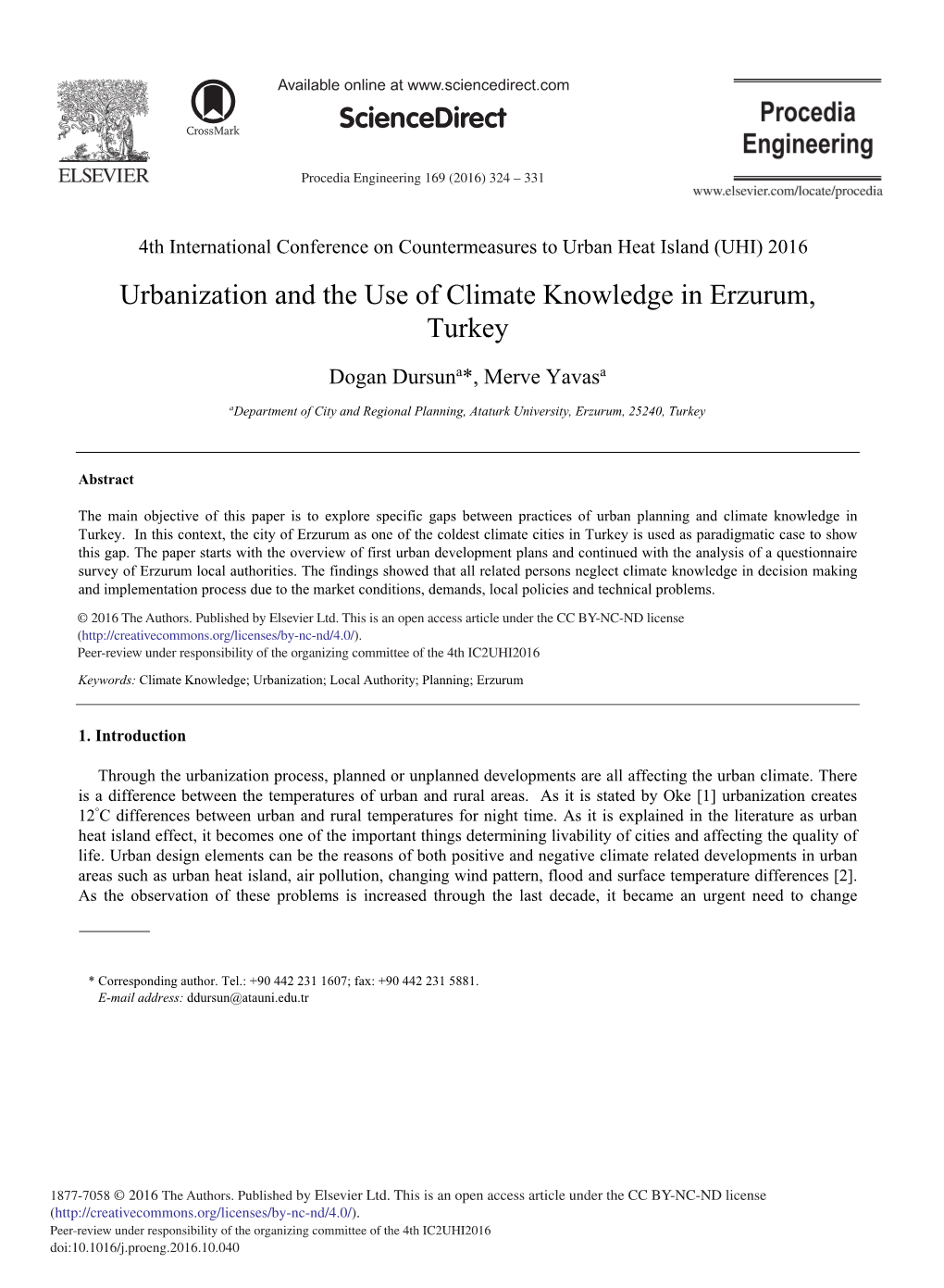 Urbanization and the Use of Climate Knowledge in Erzurum, Turkey