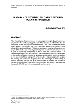 Bulgaria's Security Policy in Transition