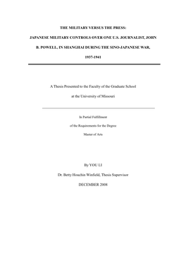 Japanese Military Controls Over One Us Journalist, John B. Powell, in Shanghai During the Sino