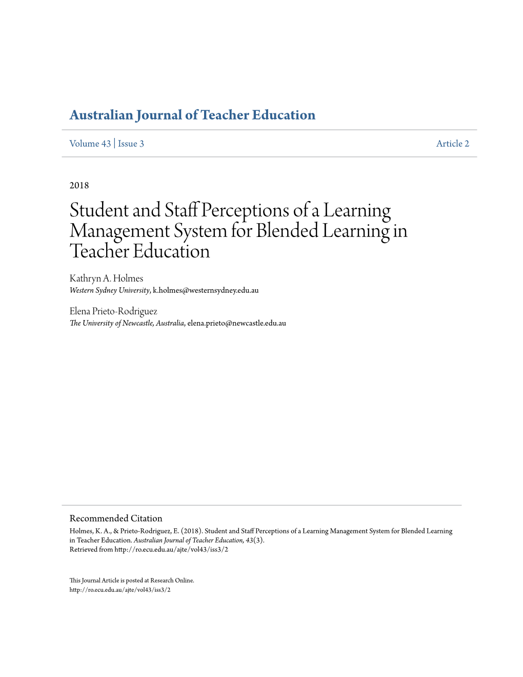 Student and Staff Perceptions of a Learning Management System for Blended Learning in Teacher Education