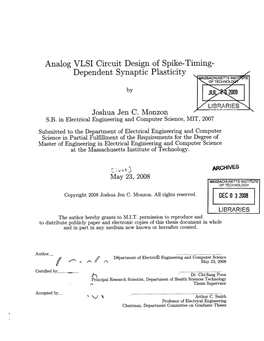 Analog VLSI Circuit Design of Spike-Timing- Dependent Synaptic Plasticity SSACI-IUSETTS INST E of TECHNOL by JU