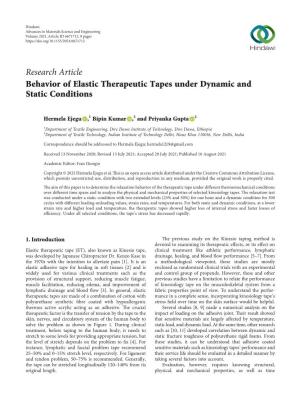 Research Article Behavior of Elastic Therapeutic Tapes Under Dynamic and Static Conditions