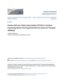 PSYCH): a Positive-Psychology-Based, Peer-Supported Self-Care Series for Therapist Wellbeing" (2017