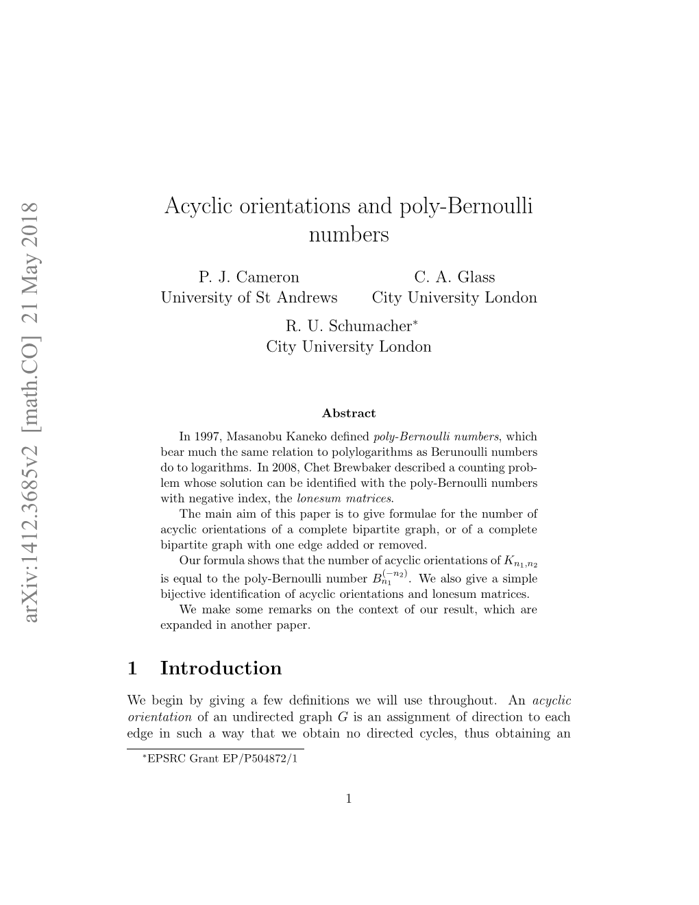 Acyclic Orientations and Poly-Bernoulli Numbers