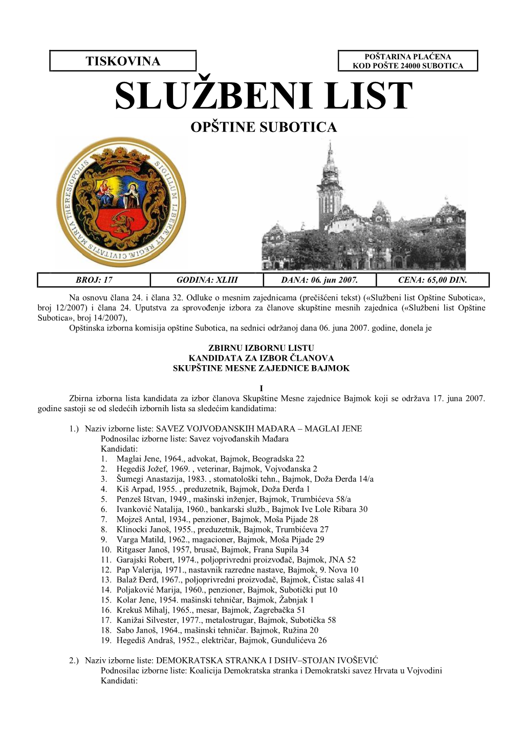 Službeni List Opštine Subotica