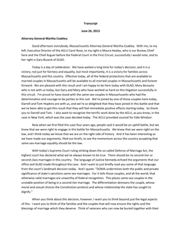 Transcript June 26, 2013 Attorney General Martha Coakley