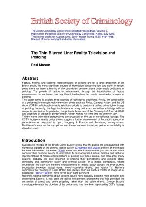 The Thin Blurred Line: Reality Television and Policing Abstract