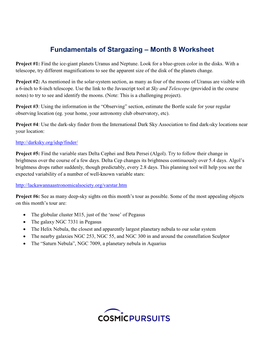 Fundamentals of Stargazing – Month 8 Worksheet
