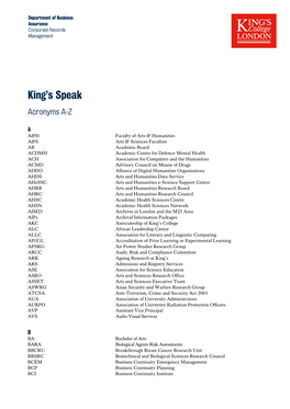 King's Speak | Acronyms
