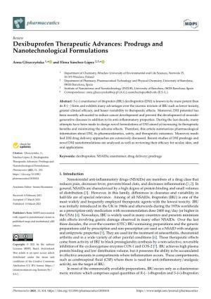 Dexibuprofen Therapeutic Advances: Prodrugs and Nanotechnological Formulations