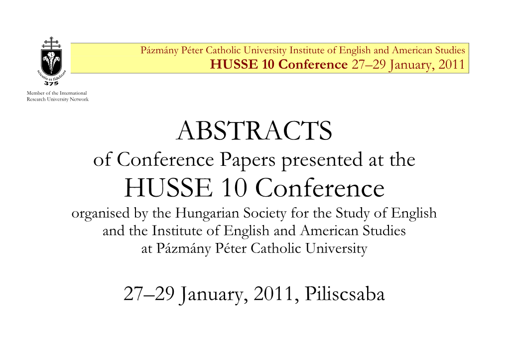 ABSTRACTS HUSSE 10 Conference