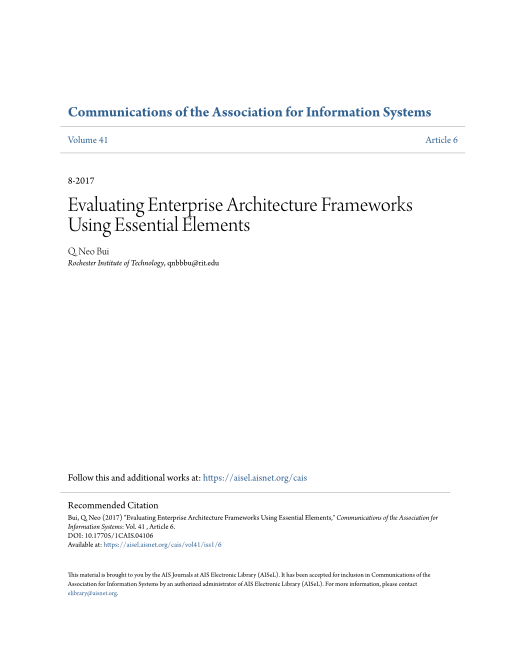 Evaluating Enterprise Architecture Frameworks Using Essential Elements Q