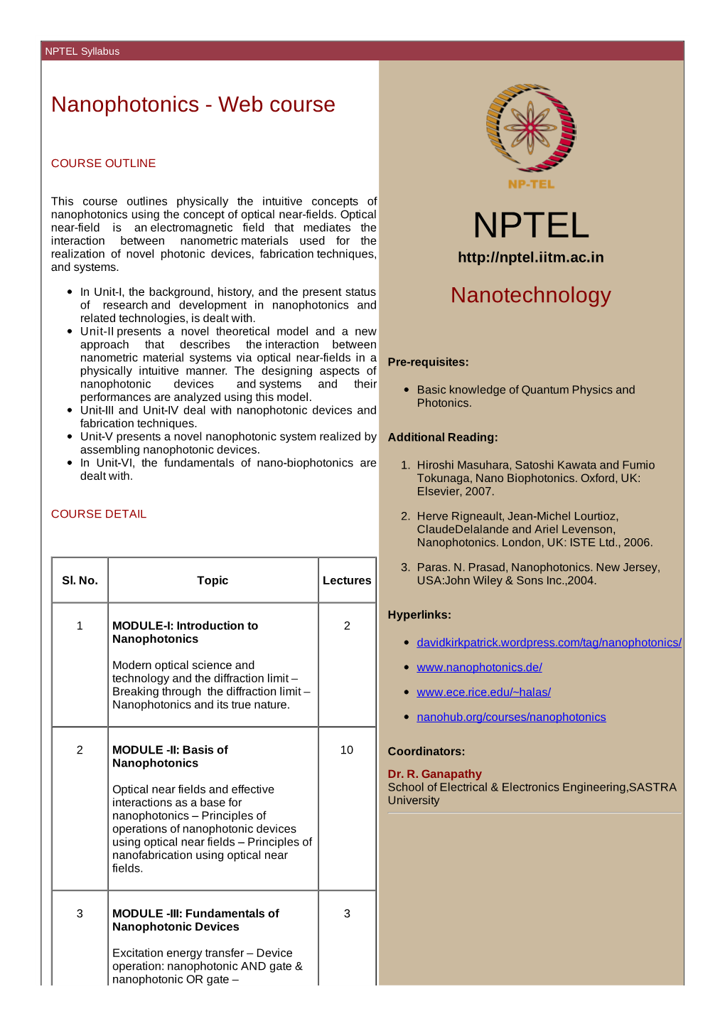 Nanophotonics - Web Course