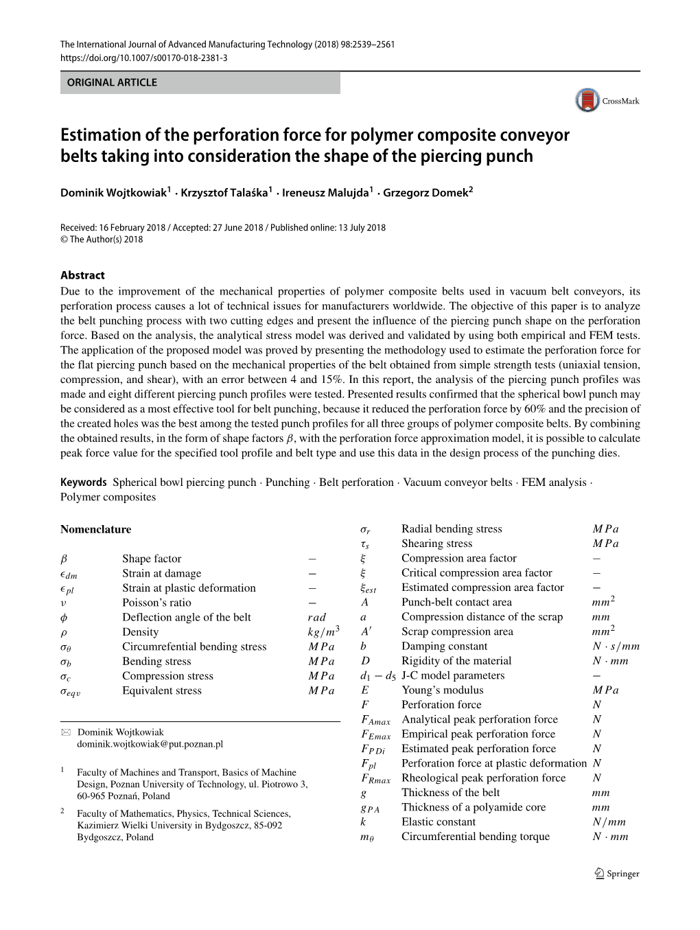 Estimation of the Perforation Force for Polymer Composite Conveyor Belts Taking Into Consideration the Shape of the Piercing Punch