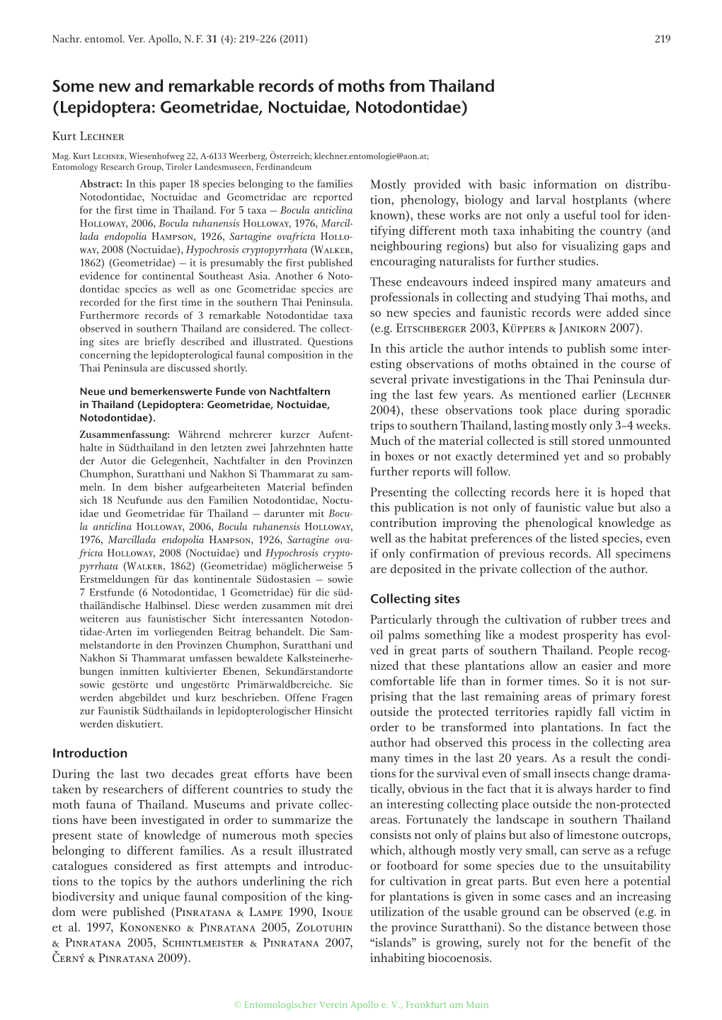 Some New and Remarkable Records of Moths from Thailand (Lepidoptera: Geometridae, Noctuidae, Notodontidae)