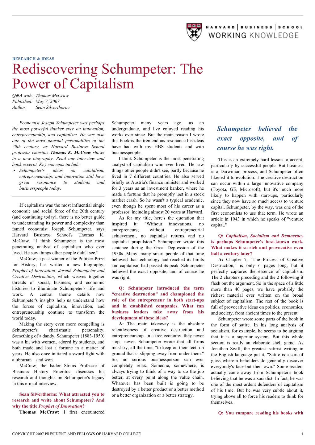 Rediscovering Schumpeter: the Power of Capitalism — HBS Working Knowledge