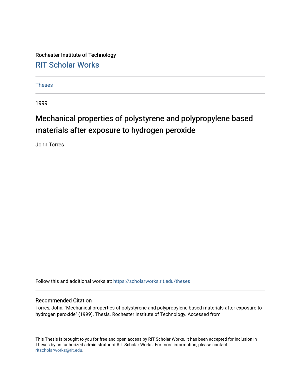 Mechanical Properties of Polystyrene and Polypropylene Based Materials After Exposure to Hydrogen Peroxide