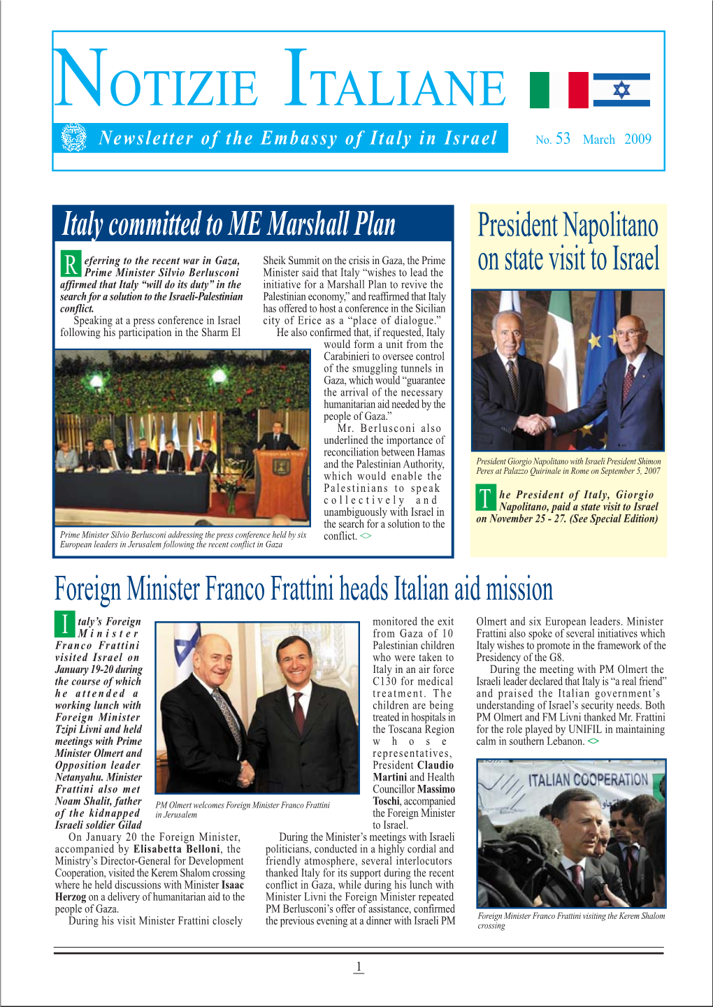 NOTIZIE ITALIANE Newsletter of the Embassy of Italy in Israel No