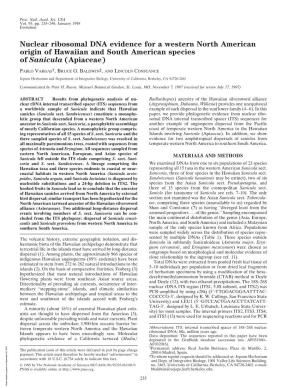 Nuclear Ribosomal DNA Evidence for a Western North American Origin of Hawaiian and South American Species of Sanicula (Apiaceae)
