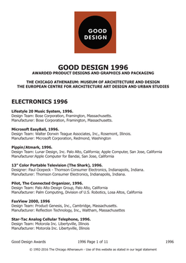 Good Design 1996 Awarded Product Designs and Graphics and Packaging