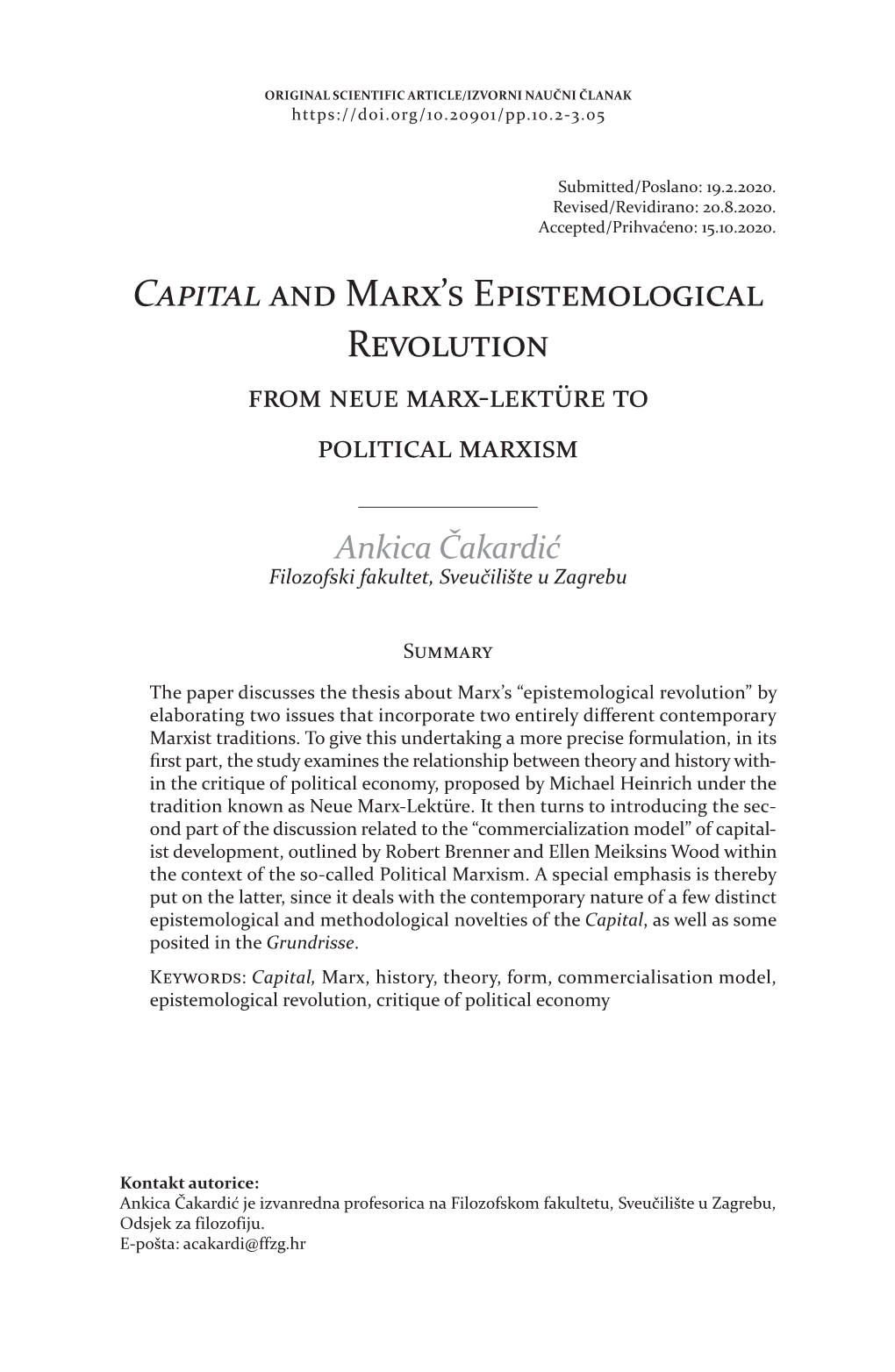 Capital and Marx's Epistemological Revolution