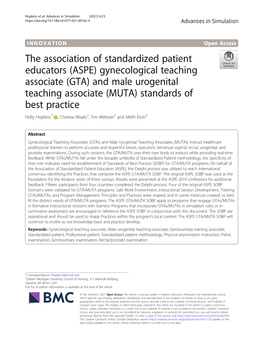 The Association of Standardized Patient Educators (ASPE) Gynecological Teaching Associate (GTA) and Male Urogenital Teaching