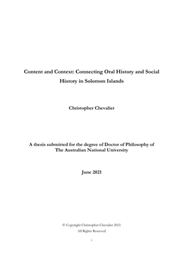 Connecting Oral History and Social History in Solomon Islands