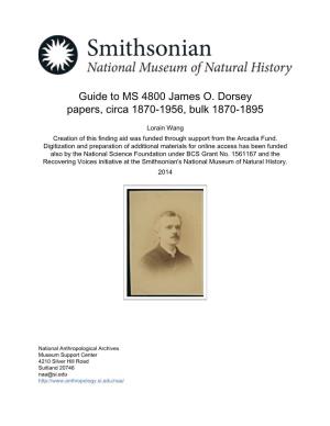 Guide to MS 4800 James O. Dorsey Papers, Circa 1870-1956, Bulk 1870-1895