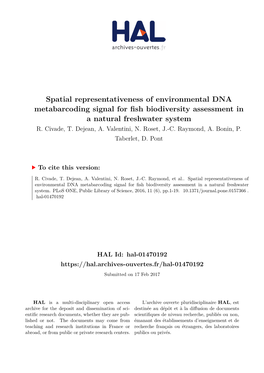 Spatial Representativeness of Environmental DNA Metabarcoding Signal for Fish Biodiversity Assessment in a Natural Freshwater System R