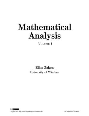 Mathematical Analysis. Volume I
