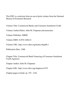 Commercial Bank Financing of Consumer Instalment Credit Agencies
