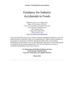 Guidance for Industry Acrylamide in Foods