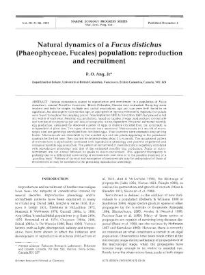 Natural Dynamics of a Fucus Distichus (Phaeophyceae, Fucales) Population: Reproduction and Recruitment