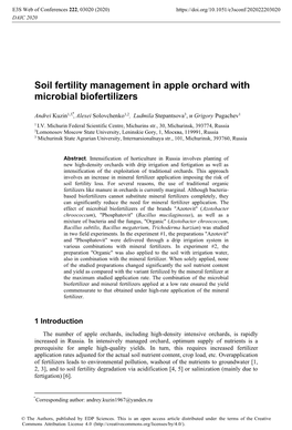 Soil Fertility Management in Apple Orchard with Microbial Biofertilizers
