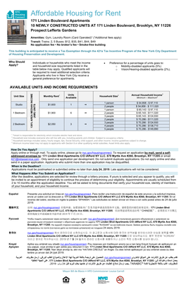 Affordable Housing for Rent 171 Linden Boulevard Apartments 10 NEWLY CONSTRUCTED UNITS at 171 Linden Boulevard, Brooklyn, NY 11226 Prospect Lefferts Gardens