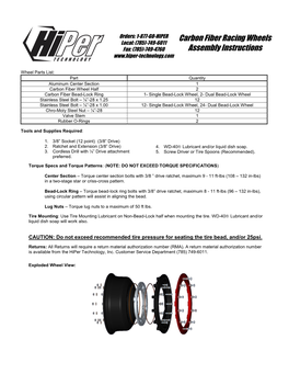 Carbon Fiber Racing Wheels Assembly Instructions