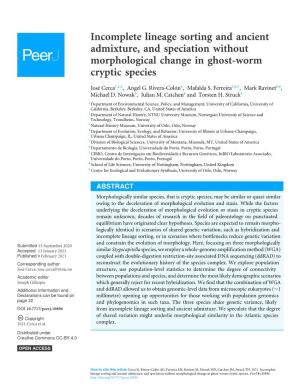 Incomplete Lineage Sorting and Ancient Admixture, and Speciation Without Morphological Change in Ghost-Worm Cryptic Species