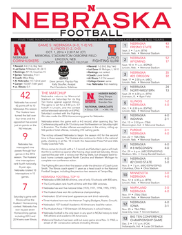 Football Five-Time National Champions • Most Wins in the Nation Last 40, 50 & 60 Years Nebraska 43 Game 5: Nebraska (4-0, 1-0) Vs