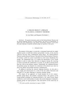A WREATH PRODUCT APPROACH to CLASSICAL SUBGROUP THEOREMS by Luis RIBES and Benjamin STEINBERG ) the Purpose of This Paper Is To