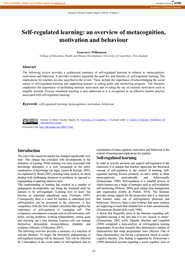 Self-Regulated Learning: an Overview of Metacognition, Motivation and Behaviour