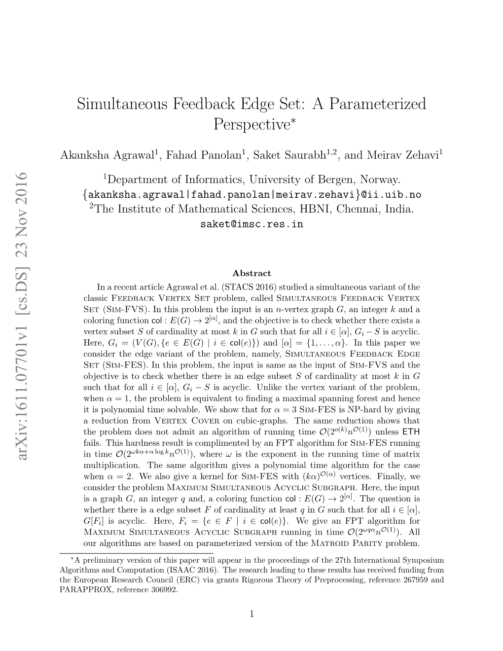 Simultaneous Feedback Edge Set: a Parameterized Perspective Arxiv