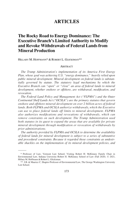The Rocky Road to Energy Dominance: the Executive Branch's Limited Authority to Modify and Revoke Withdrawals of Federal Lands from Mineral Production