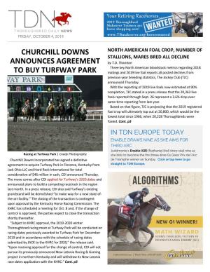 Churchill Downs Announces Agreement to Buy Turfway